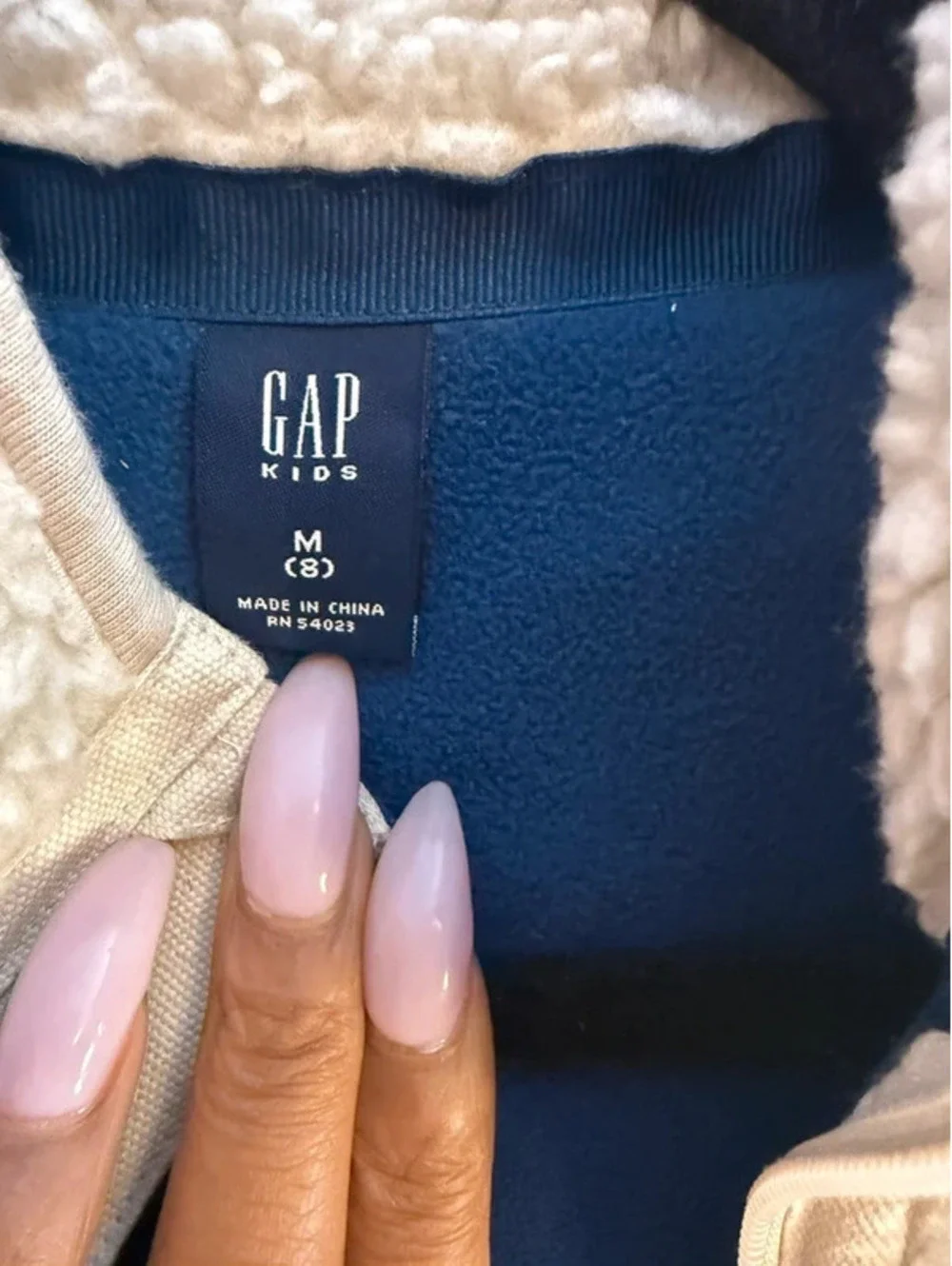 Gap Kids Outdoor Sherpa Fleece Jacket Small Cream Blue Full Zip